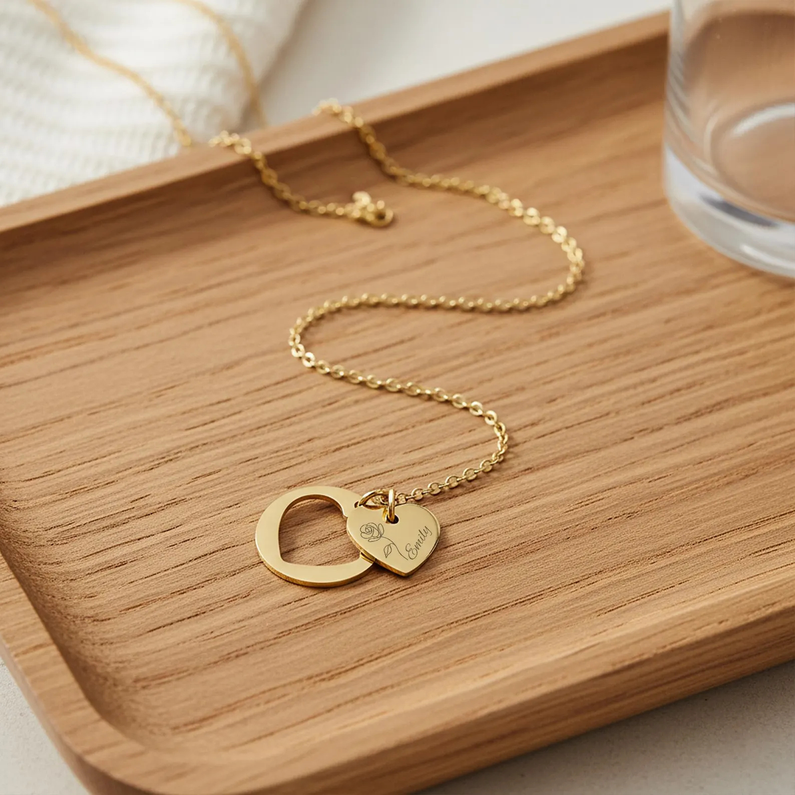 Heart Cutout Necklace (Birthflower Engraving)